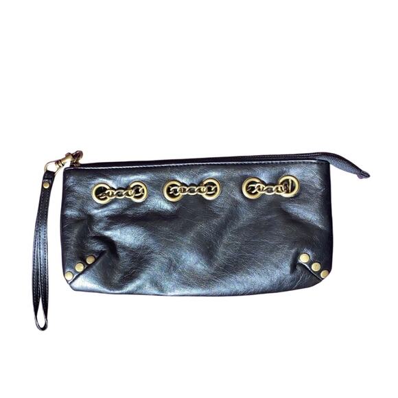 Faux Leather Wristlet Gold Chain Accessory Rectangle Slouchy emo grunge wallet - Picture 8 of 11